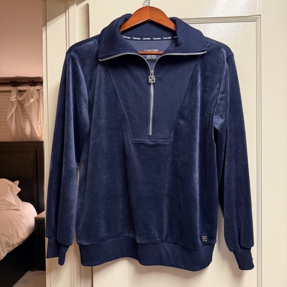 Calvin Klein Tops - NWOT Calvin Klein Blue Velvet Half Zip